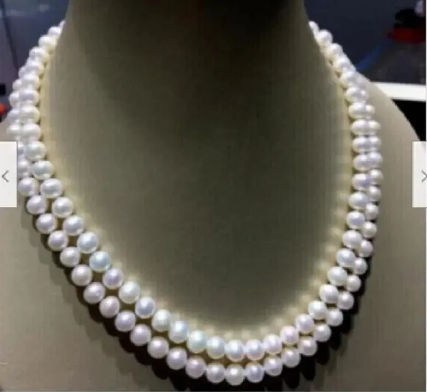 White Akoya round pearl necklace AAAAA,7-8mm,36ch14kp, gold fasteners, hot, new.