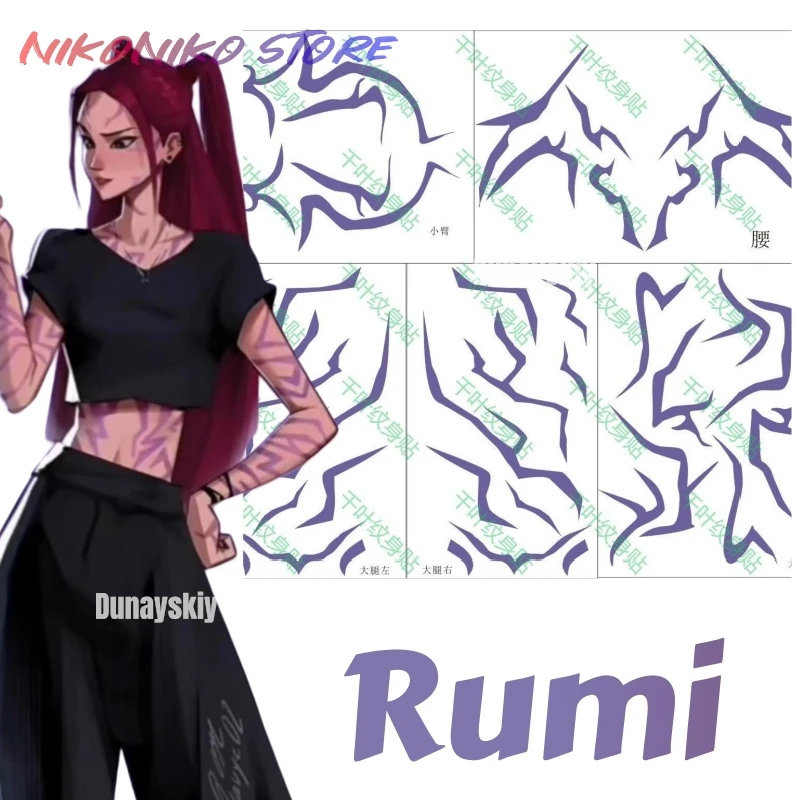 Autocollant de tatouage de démon KPOP, jeu d'anime, chasseurs Rumi, bande de garçon démon, peinture corporelle, Cosplay, fête d'halloween, accessoire de scène idole