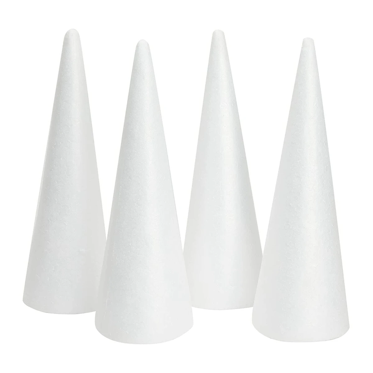 Foam Tree Cones for DIY Crafts, White Polystyrene Art Supplies (4.5 x 13.5 In, 4 Pack)