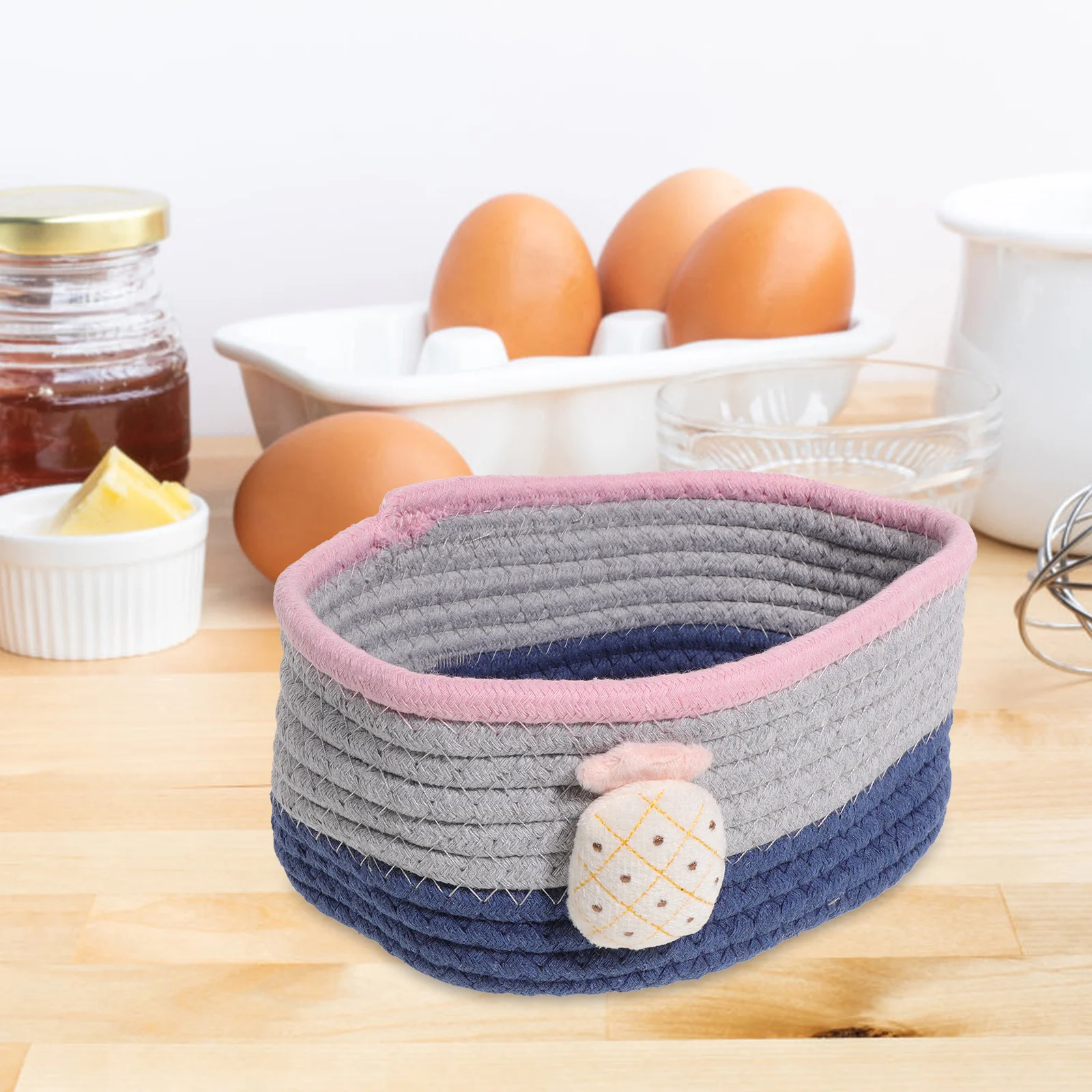 

1PC Cotton Rope Weaving Organizer Container Sundries Storage Basket Desktop Holder for Home Dorm (Blue)