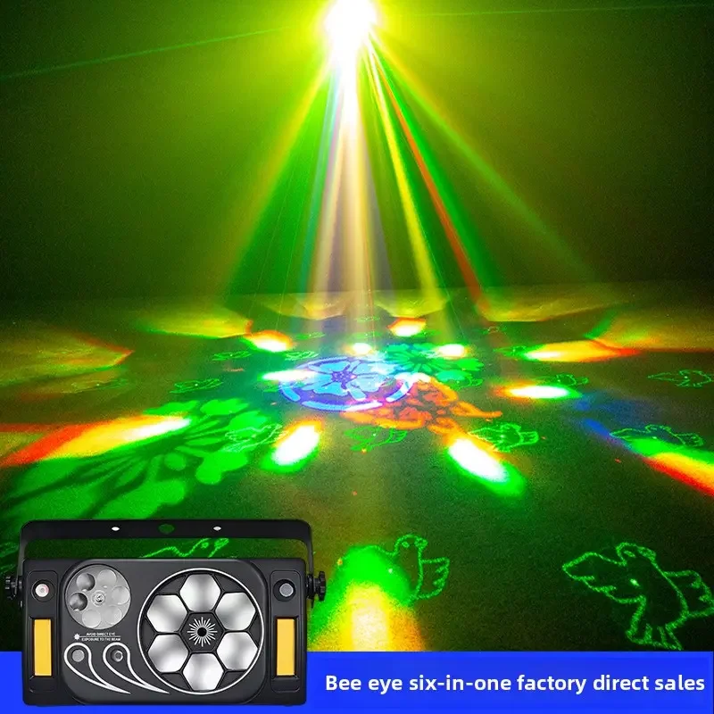 

Светодиодный световой прибор 6IN1 Disco Light Bee Eyes с эффектом стробоскопа, гобо-эффектами и лазером, с дистанционным управлением DMX512, для дискотек, свадеб, караоке-баров, сценических шоу.