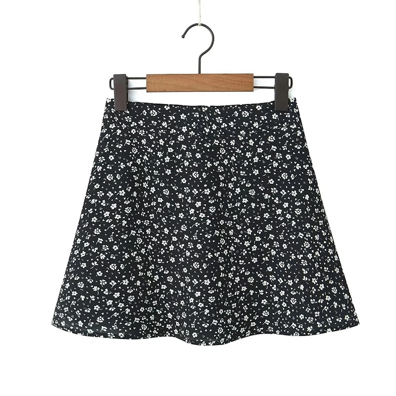 

YENKYE Sexy Elegant Women Floral Print A-line Mini Skirt Vintage High Waist Female Holiday Summer Skirts