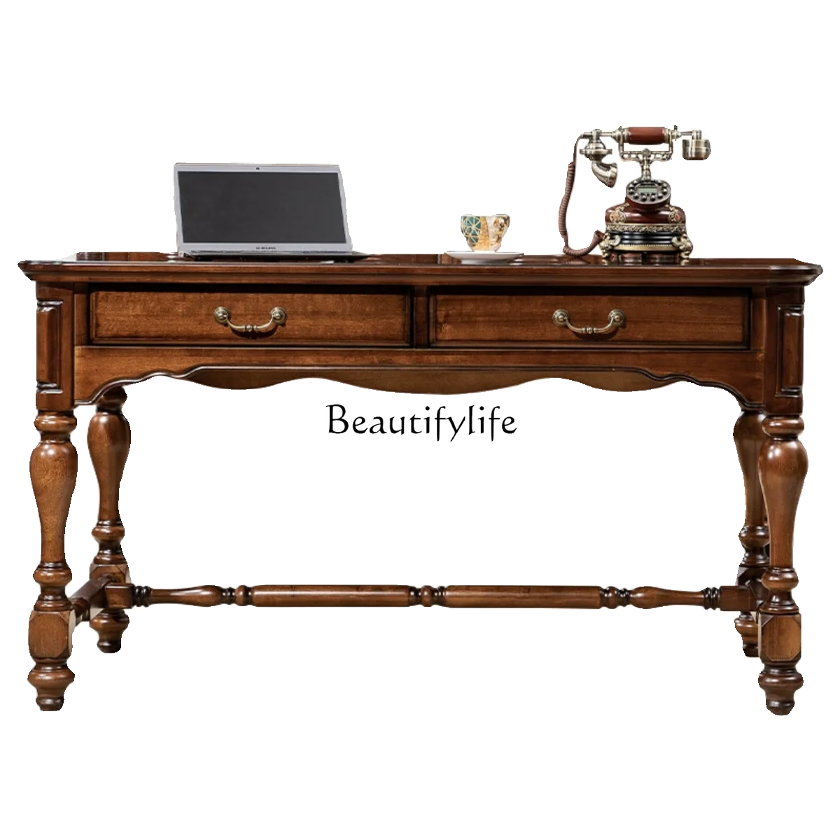 

American all-solid wood desk simple study walnut color European retro desk