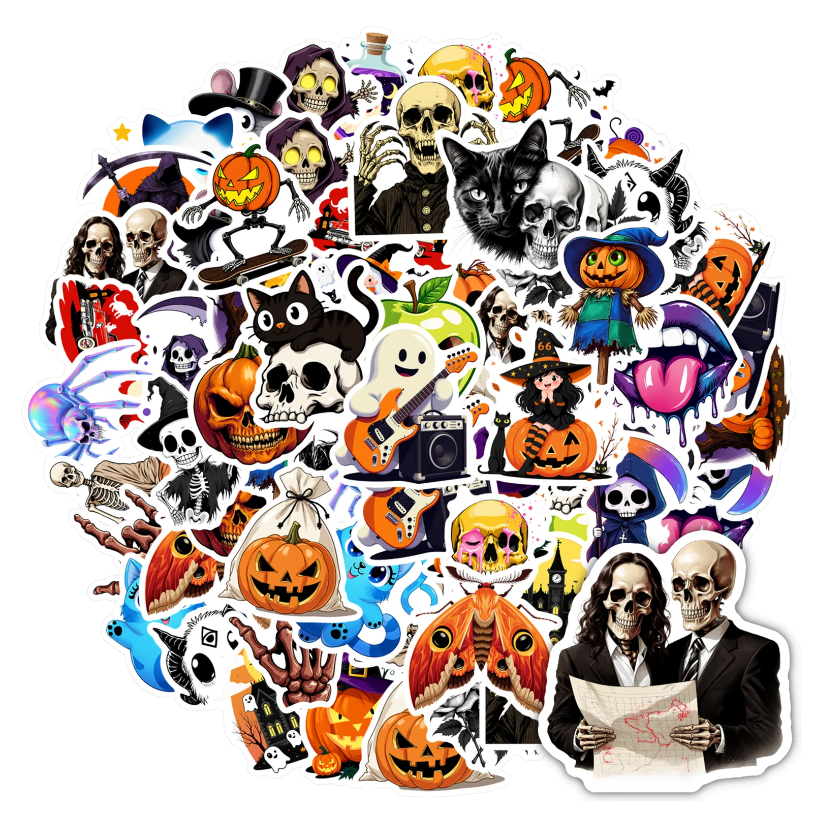 35pcs Gothic Skulls Stickers Cute Pumpkins Grim Reaper Stickers Funny Stickers For Guitar Laptop Helmet Skateboard Notebook
