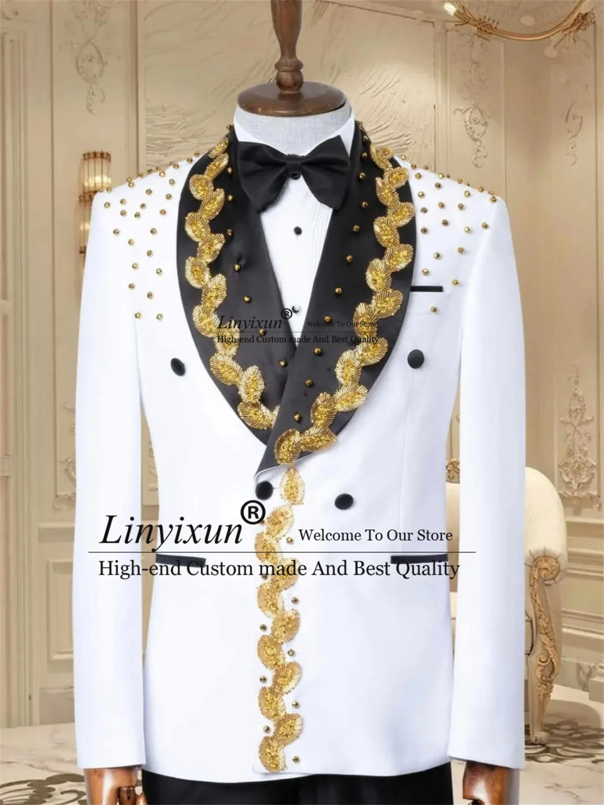 

Sparkly Rhinestone Beaded Men Suits Customized Groom Tuxedos Slim Fit trajes para hombre 2 Pieces Sets Male Prom Party Blazers