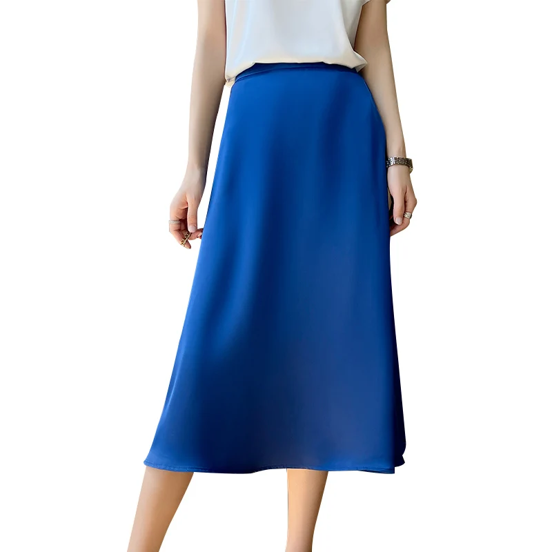 Gonna longuette a trapezio in seta a vita alta Capispalla in puro colore da donna a vita alta in seta Fasion Trend estivo 2025