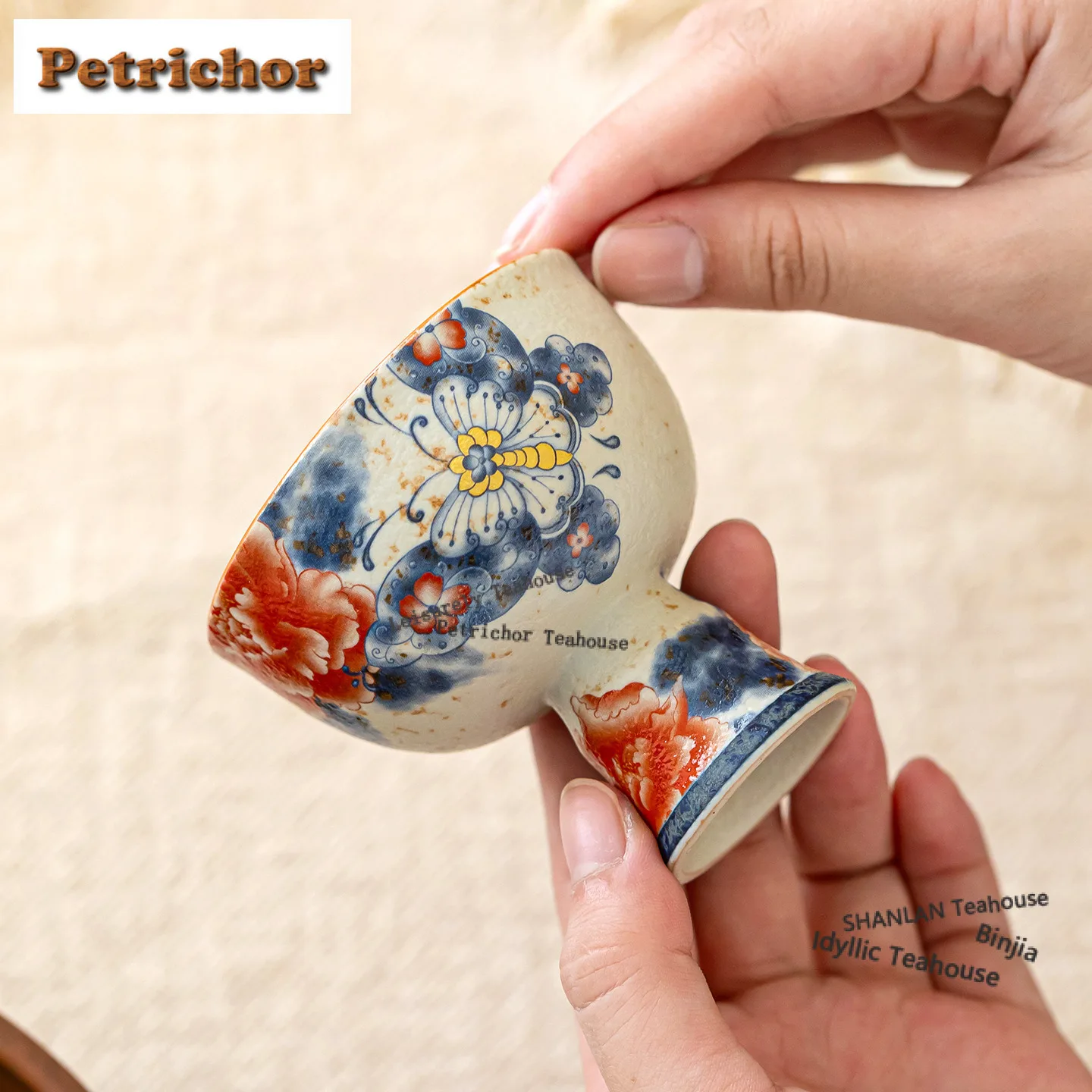 

120 мл карамельная глазурь бабочка пион чайная чашка на высоких ножках традиционная чайная чаша чайная пара чашек для дегустации чая чашка для запаха Jianzhan Master Cups