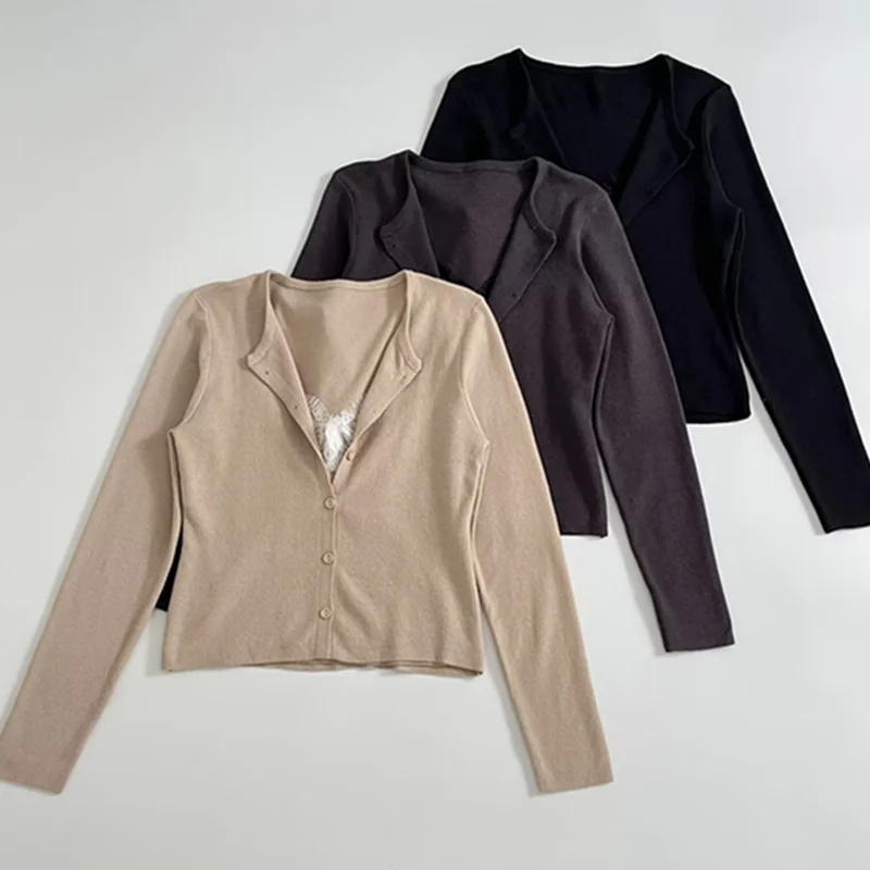 

Jenny&Dave Women's Sweater Knitwear Woman Clothing French Elegant Lace Knit Splicing Cardigan Woman Clothes Cardigan Tops