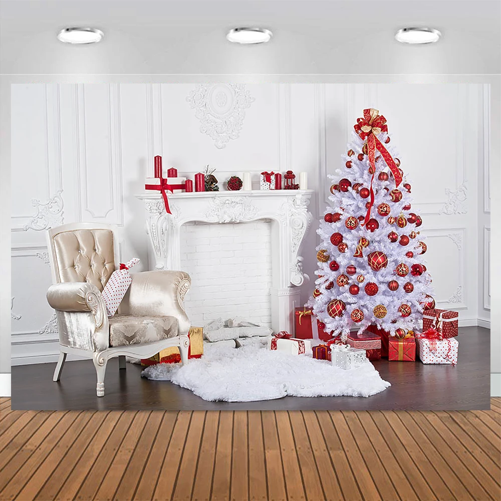 

Christmas Home Party Photography Background Vintage Fireplace Gift Xmas Tree Sofa Decoration Backdrop Baby Birthday Studio Photo