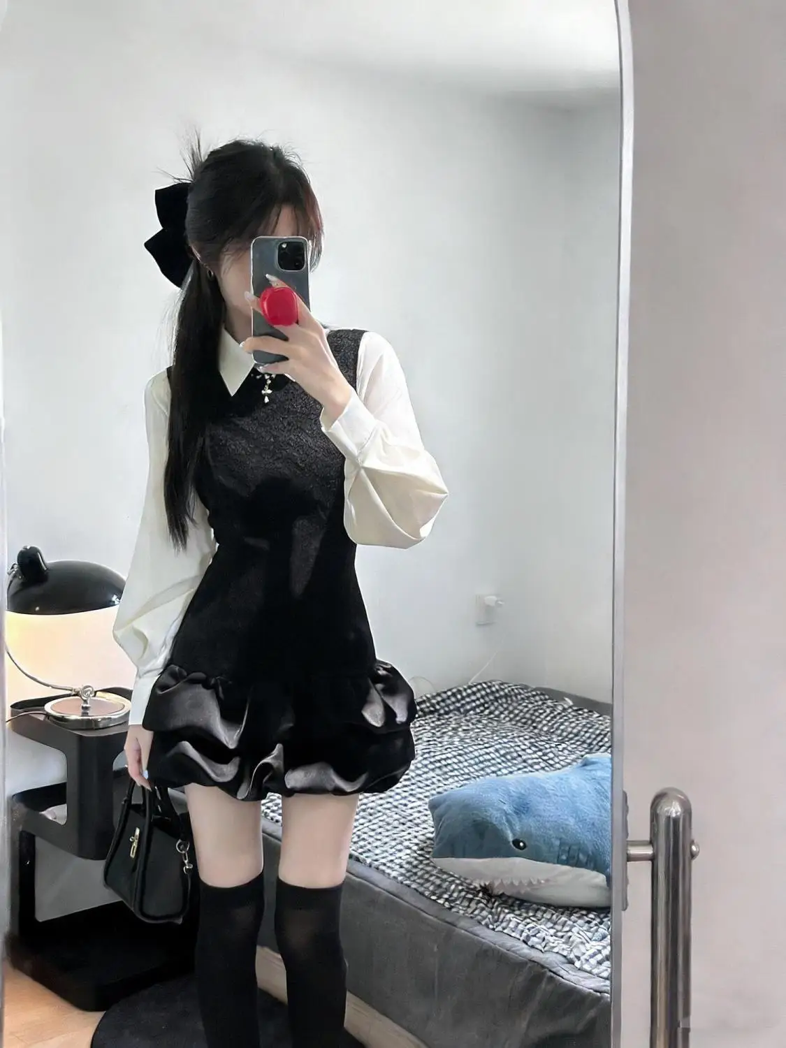 

Japan New Style Rich Lady'S Elegant Girly Niche POLO Collar Patchwork Waist Fake Two-Piece Dress