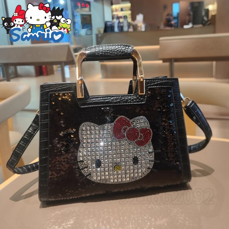  Hello Kitty New Women's Sequin Handbag Cartoon Mini Women's Shiny Shoulder Bag High Quality Fashion Mini Women's Bag