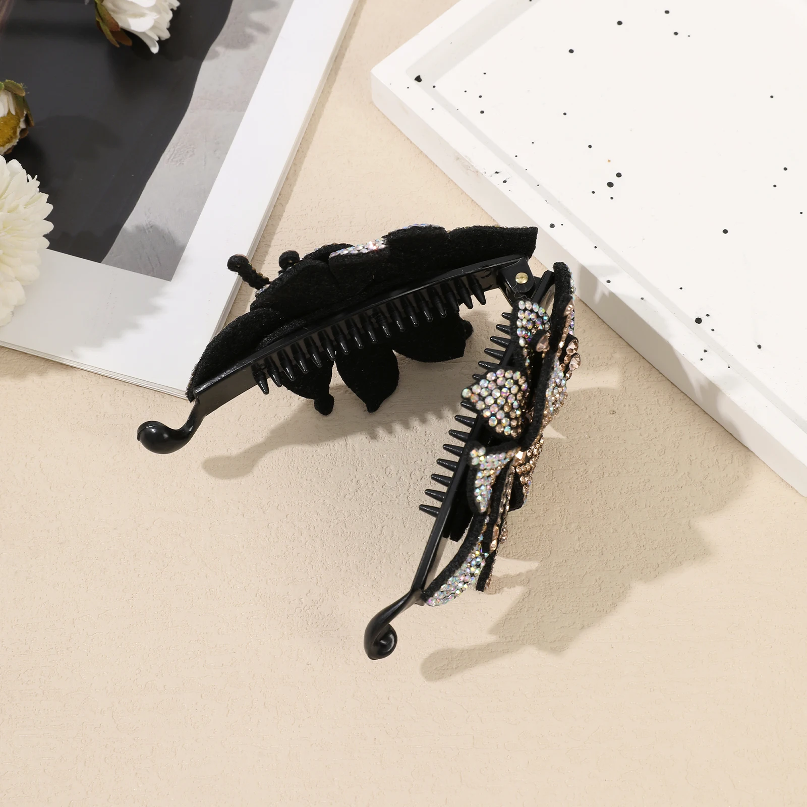 AWAYTR Rhinestone Flower Hair Clip Banana Clip Vintage Hair Clips for Women Girls Hairpin Hair Clips Hair Accessories - Image 3