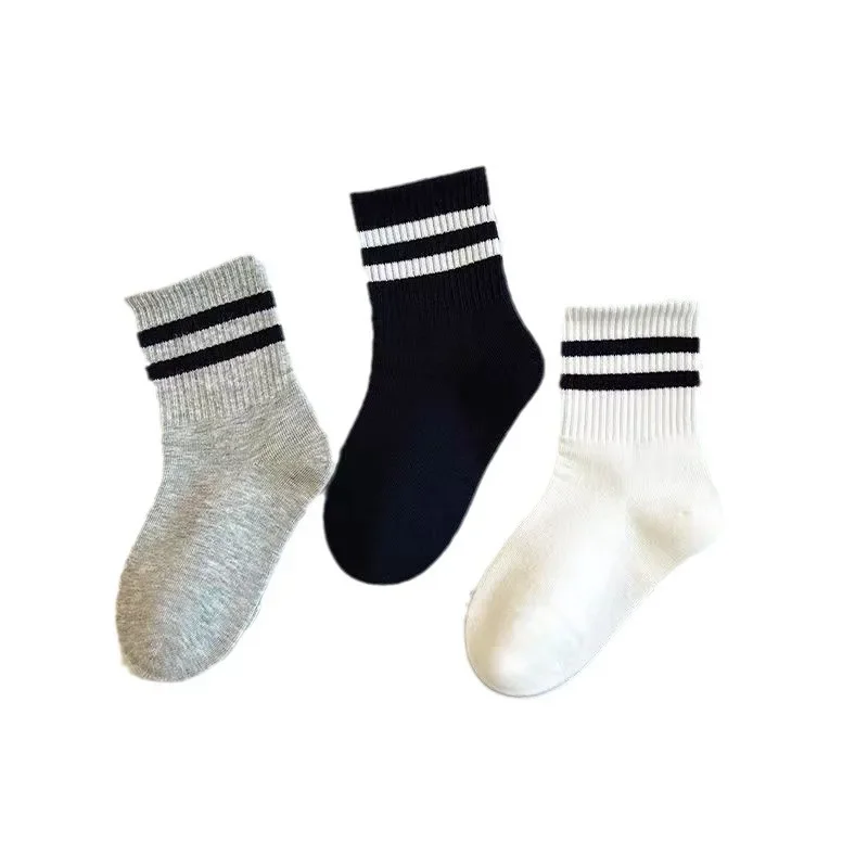 Children Boy Socks Spring Autumn Child Girl Black White Grey College Style Solid Color Kids Striped Mid-tube Cotton Sock Clothes