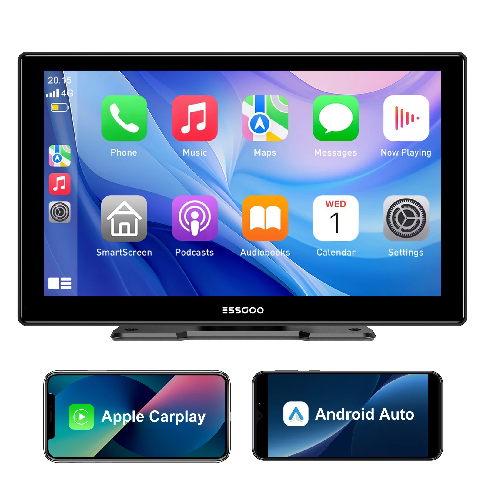 ESSGOO 9-Zoll Universeller Tragbarer Kabelloser CarPlay Android Auto AUX TF FM Bluetooth AI-Sprachsteuerung GPS Mirror Link SurperLink Touchscreen