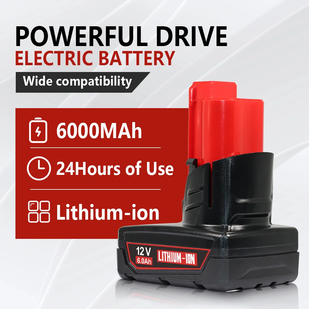 Baterie 3,0–6,0 Ah 12 V pro Milwaukee M12 XC 48-11-2410 48-11-2420 48-11-2411, náhrada za elektrické nářadí M12, lithium-iontová baterie - náhled 4