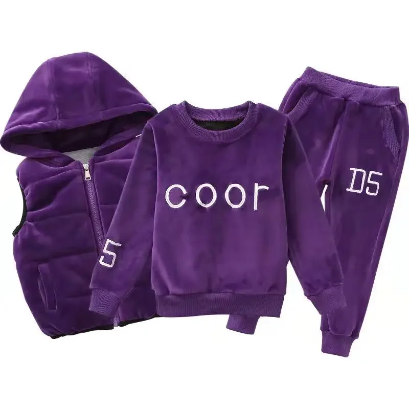 2024 winter girls tracksuit Autumn Toddler Teenager Clothes tiger velvet jacket + hoodie + Pant Children Kids 8 9 10 11 12 year