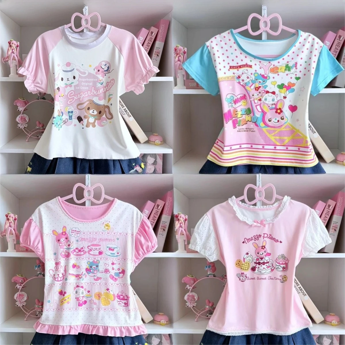 الصيف اليابانية Kawaii تي شيرت الفتيات النساء المطبوعة لطيف تيز أبلى ثقافة فرعية Y2k المحاصيل القمم عادية لطيف تي شيرت اليابانية
