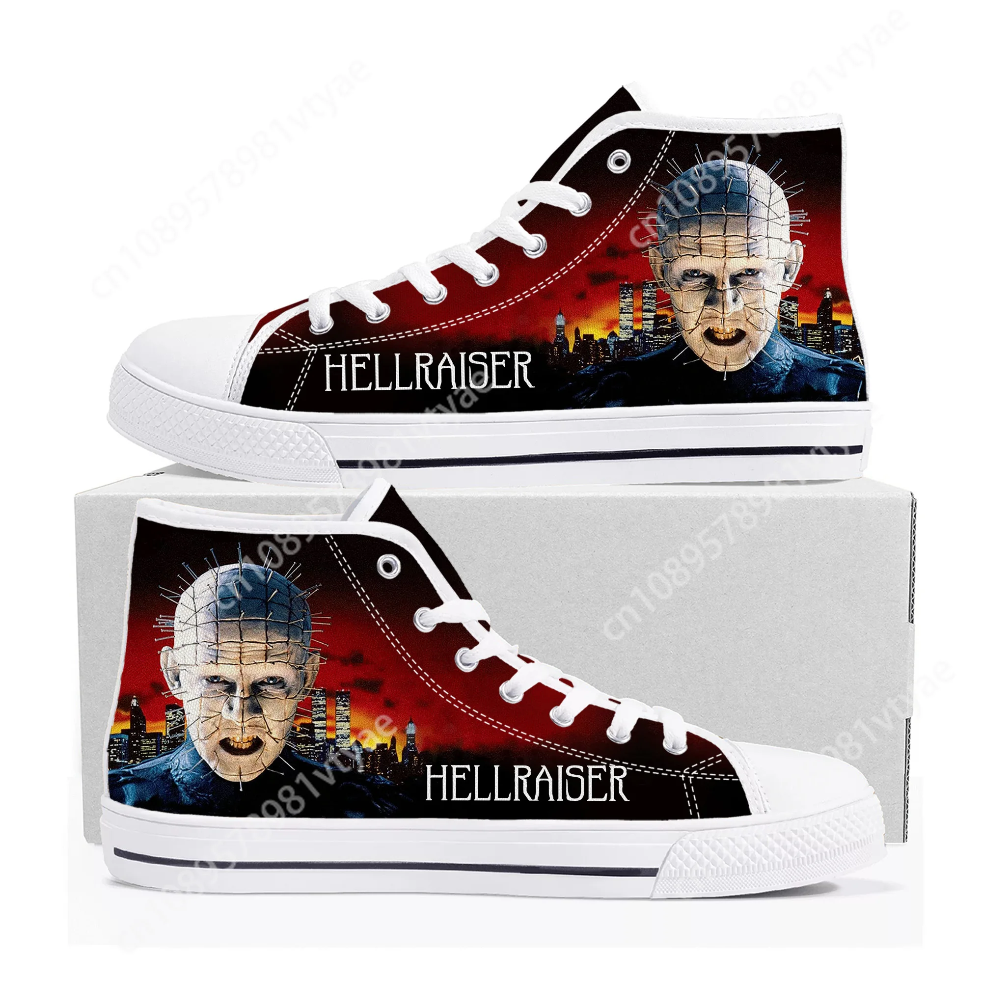 Hellraiser Movie Pinhead Horror Halloween High Top Sneakers Mens Womens Teenager Canvas Sneaker Casual Couple Shoes Custom Shoe