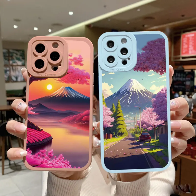 Japanese Ancient Tower Fuji Snow Mountain Phone Case For iPhone 12 13 11 14 Pro Max 7 8 Plus SE20 XR XS X Silicone Back Cover