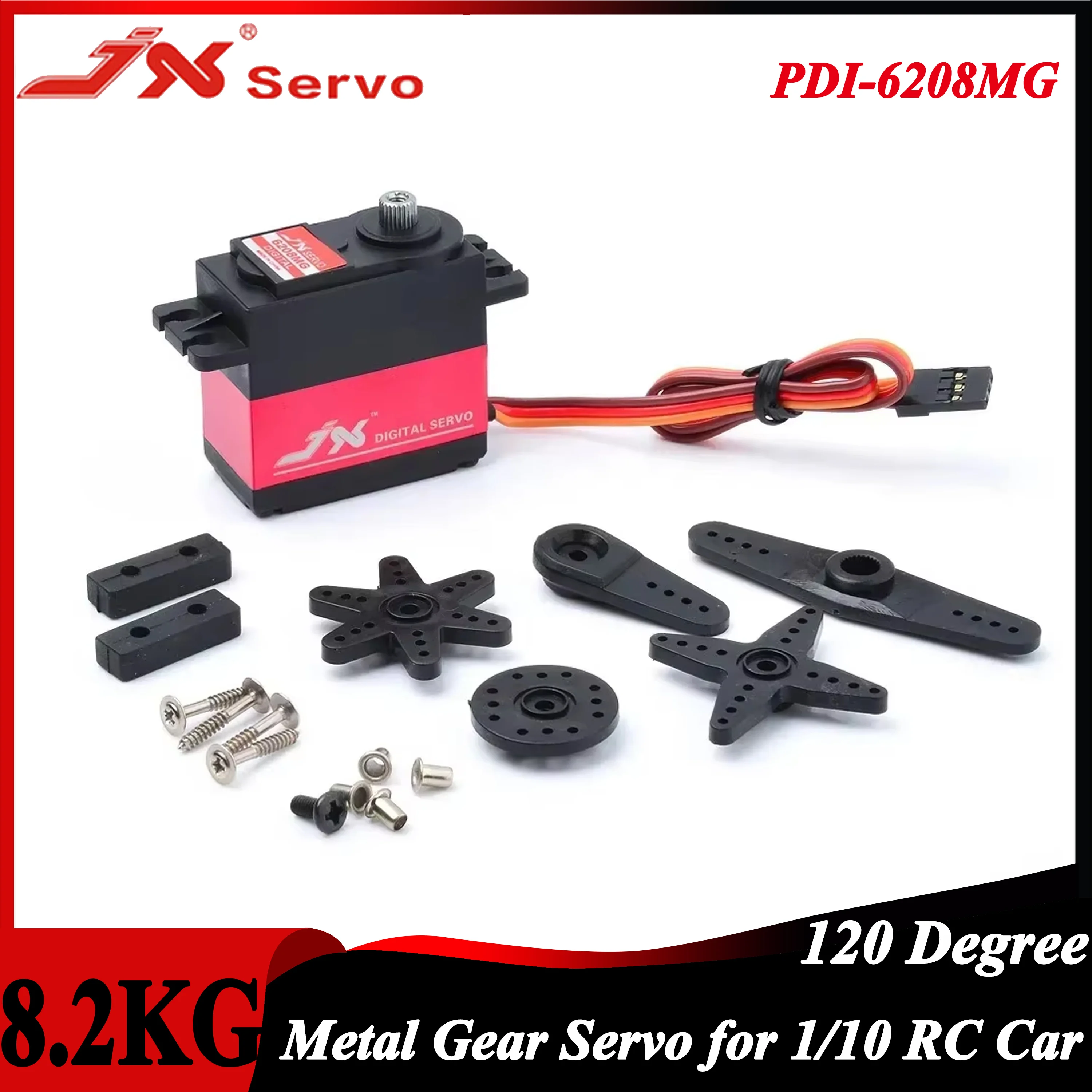 JX PDI-6208MG 8,2 KG 120 grados sin núcleo estándar 4,8-6V Servo de engranaje de Metal para 1/10 RC Drift Car Buggy Crawler avión barco Robot