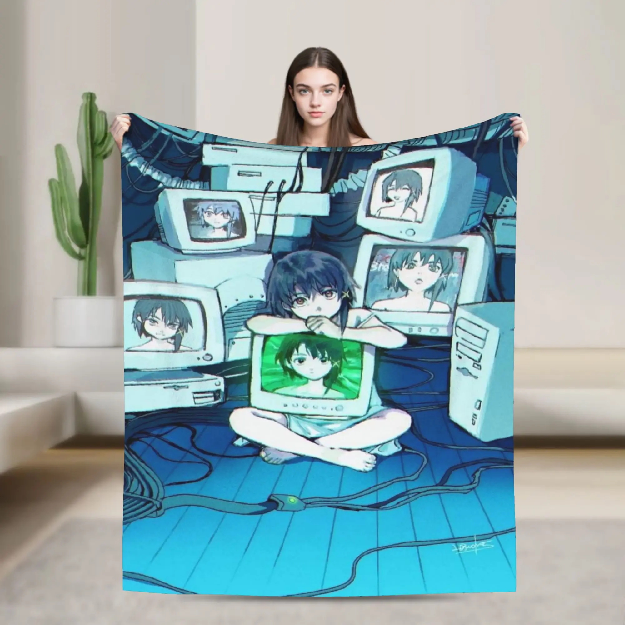 Anime Serial Experiments Lain Blanket  Warm Soft Print Plush Throw Blanket For Girls Boys Couch Bed Flannel Bedspread Bed Cover