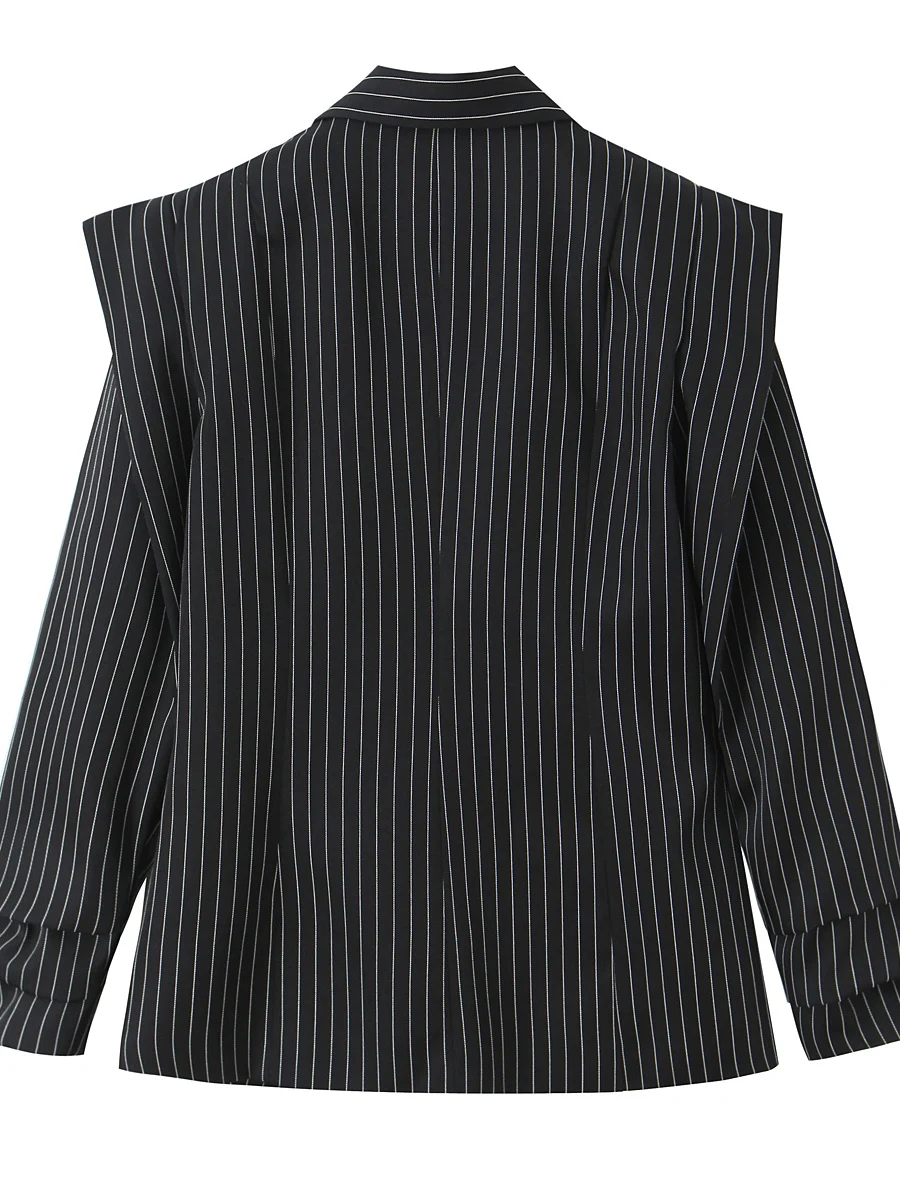 Women's Hong Kong Style Fashionable Striped Suit Jacket Loose Shoulder Irregular Double Breasted Professional Clothing