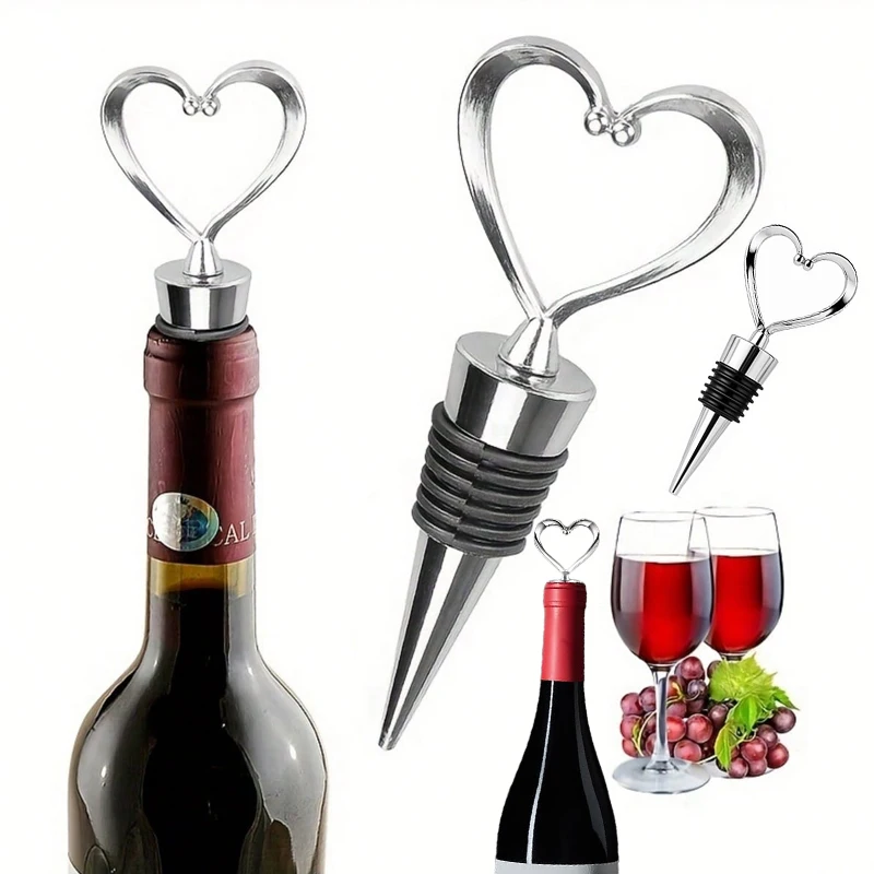 4/1 pezzi di tappi per bottiglie di vino riutilizzabili carini a forma di cuore - argento, champagne, birra