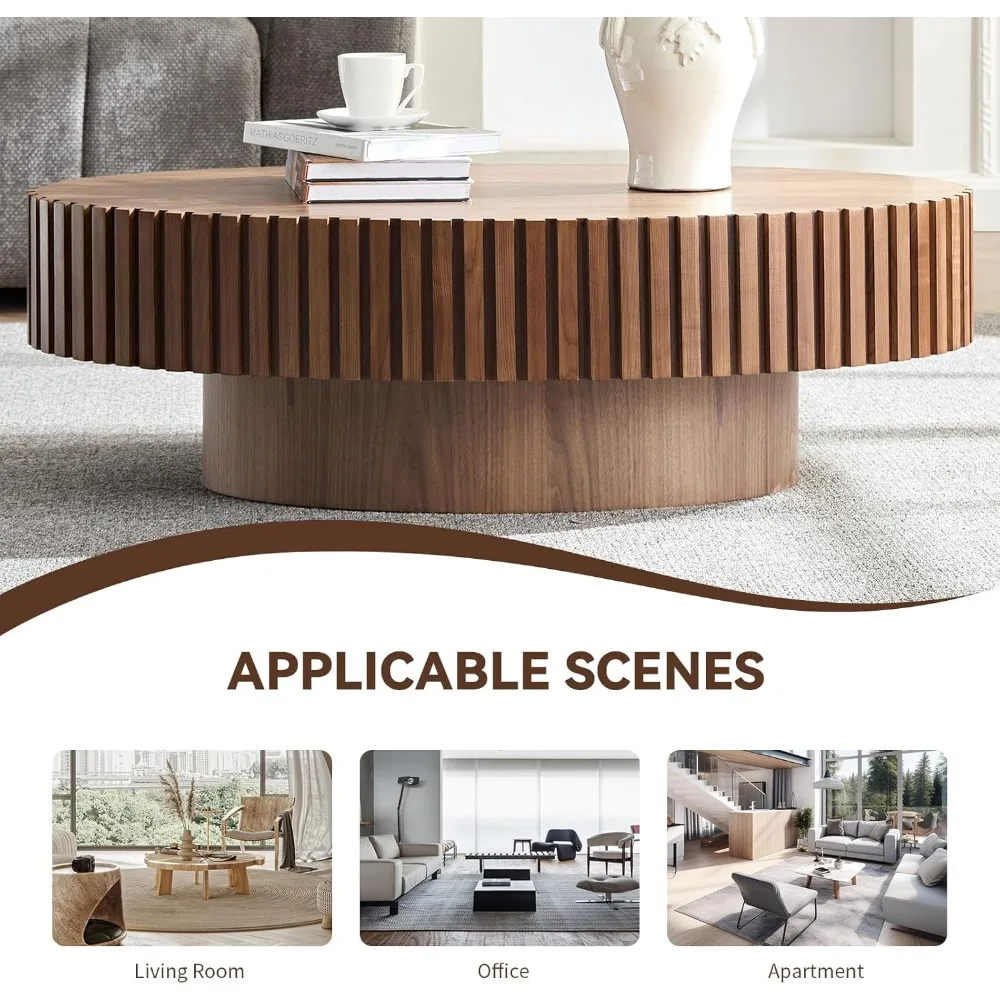 43.7" Oval Coffee Table,Modern Handcraft Oval Drum Coffee Table with Solid Wood Relief Sturdy Pedestal for Living Room Apartment