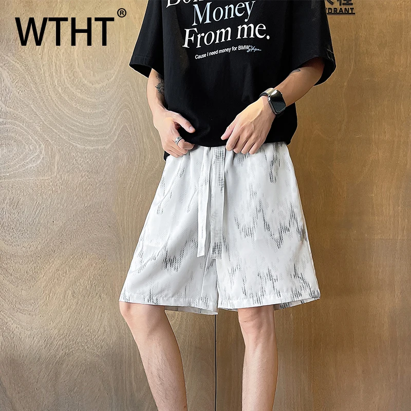 

WTHT мода 2025 летние мужские прямые свободные шорты с принтом и рисунком, модные короткие брюки с высокой талией в американском стиле, мужские 2A1536