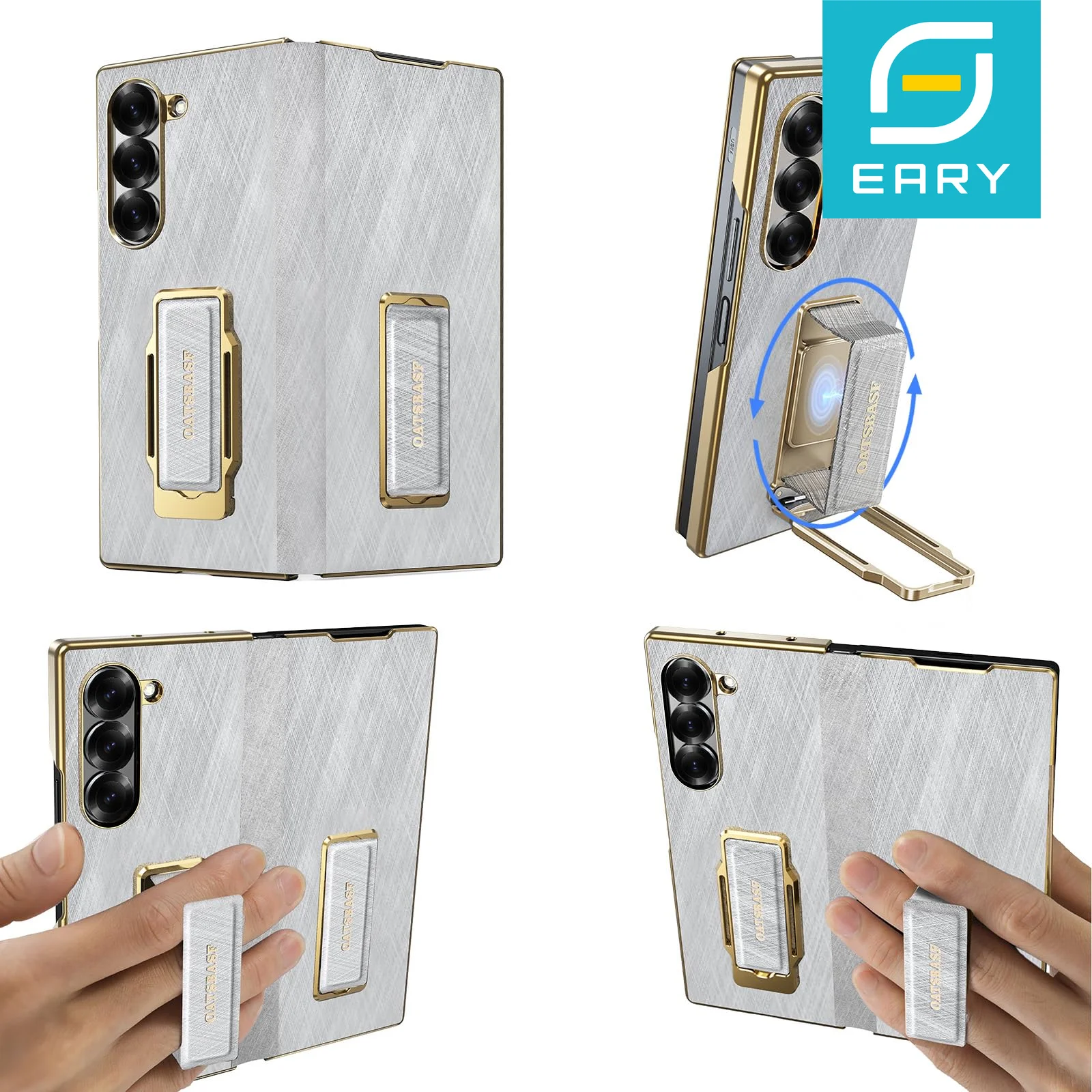 

Кожаный чехол для телефона Eary для Samsung Galaxy Z Fold 7 с 360° ° Вращающаяся подставка и противоударный защитный чехол с двойной магнитной ручкой