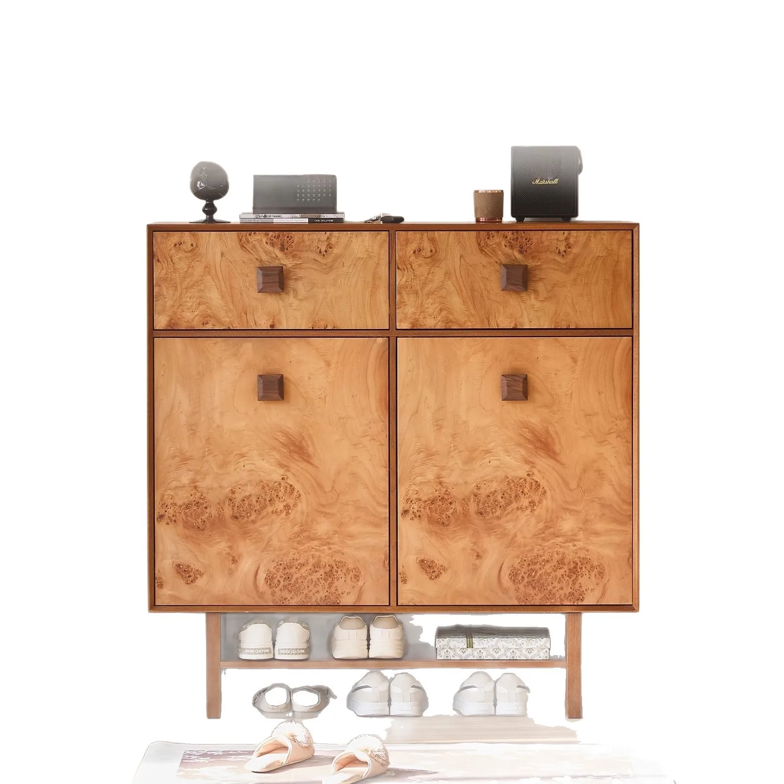 

shoe cabinet household indoor entrance door storage cabinet integrated against the wall new log wind solid wood door entrance