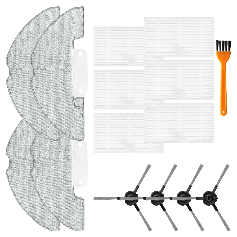 Kit di ricambi per robot aspirapolvere Cleanova W7/W9/W11/W15 con spazzole laterali, filtri HEPA e panni per la pulizia.