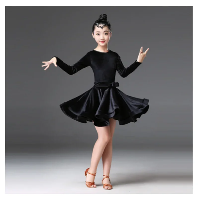 Kids Velvet Latin Dance Dress For Girls Child Competition Ballroom Tango Salsa Dancewear Practice Dancing Wear Cha Cha