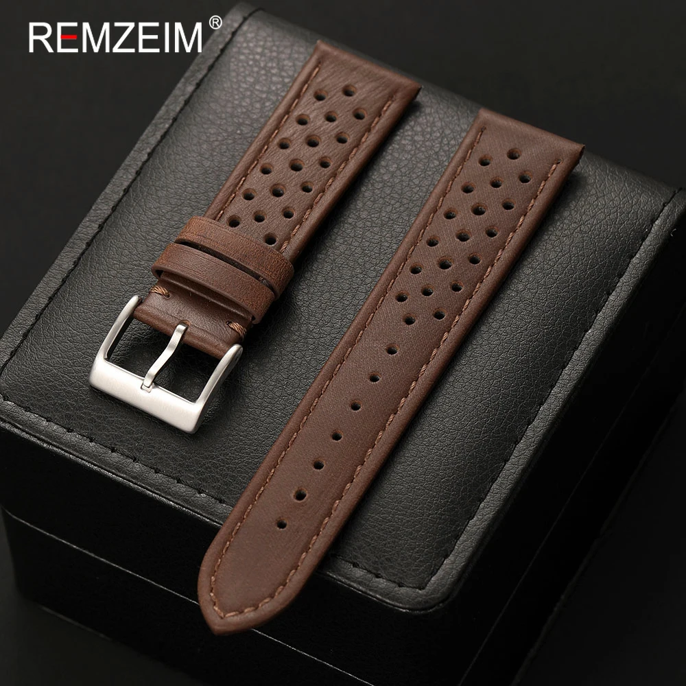 Herren Retro Echtleder-Uhrenarmband aus Kalbsleder 18mm 20mm 22mm Atmungsaktives Komfortables Ersatz-Business-Uhrenband