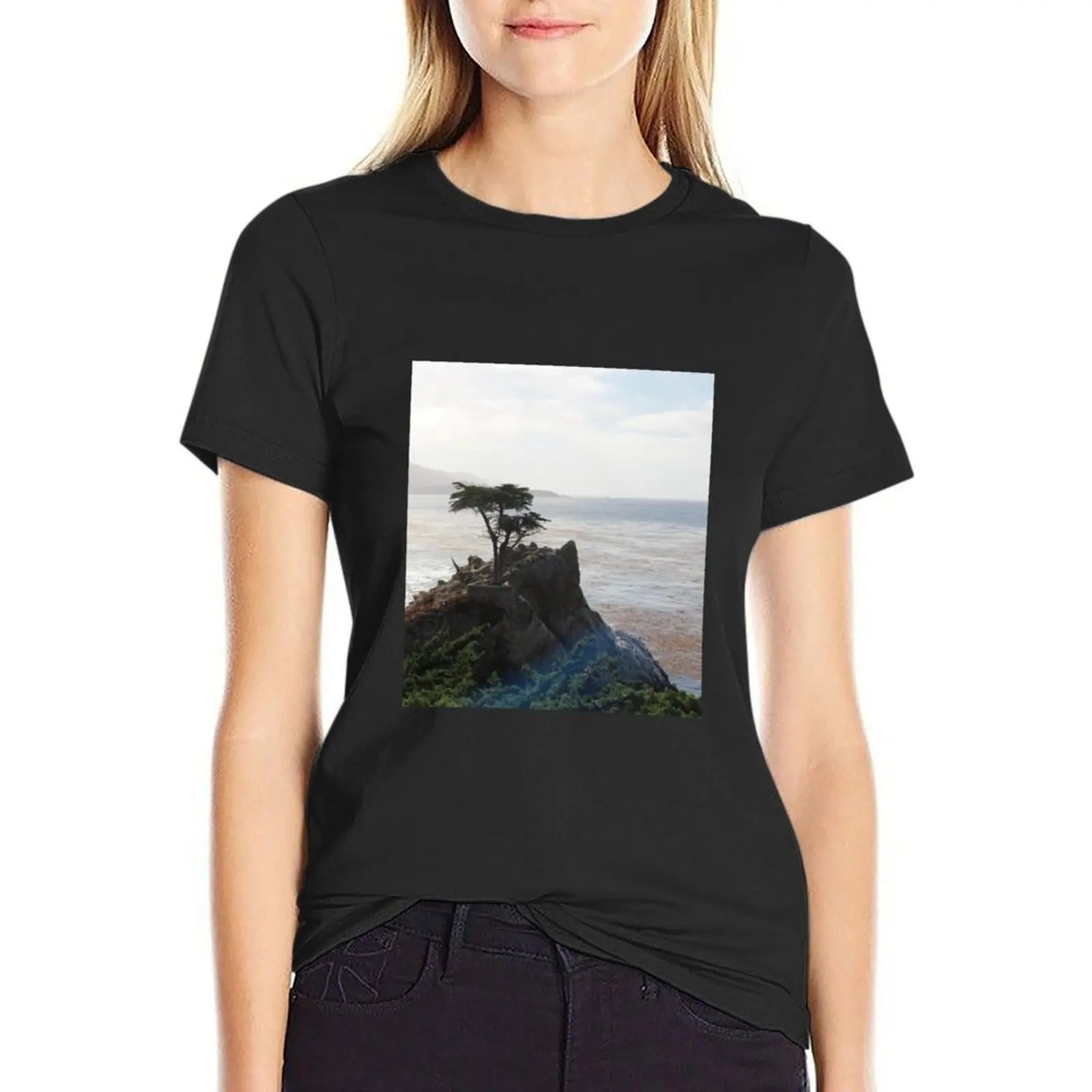 

Lone Cypress Pebble Beach California T-Shirt animal prinfor anime clothes Female clothing T-shirt Women