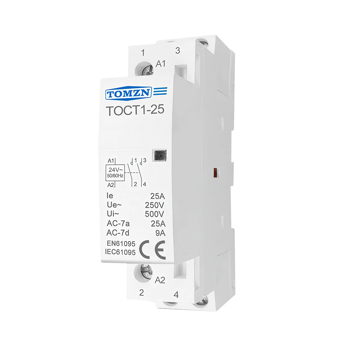 TOCT1 2P 25A 24V 50/60Hz DIN-Schiene Haushalts-AC-Modularschütz 2NO oder 1NO 1NC
