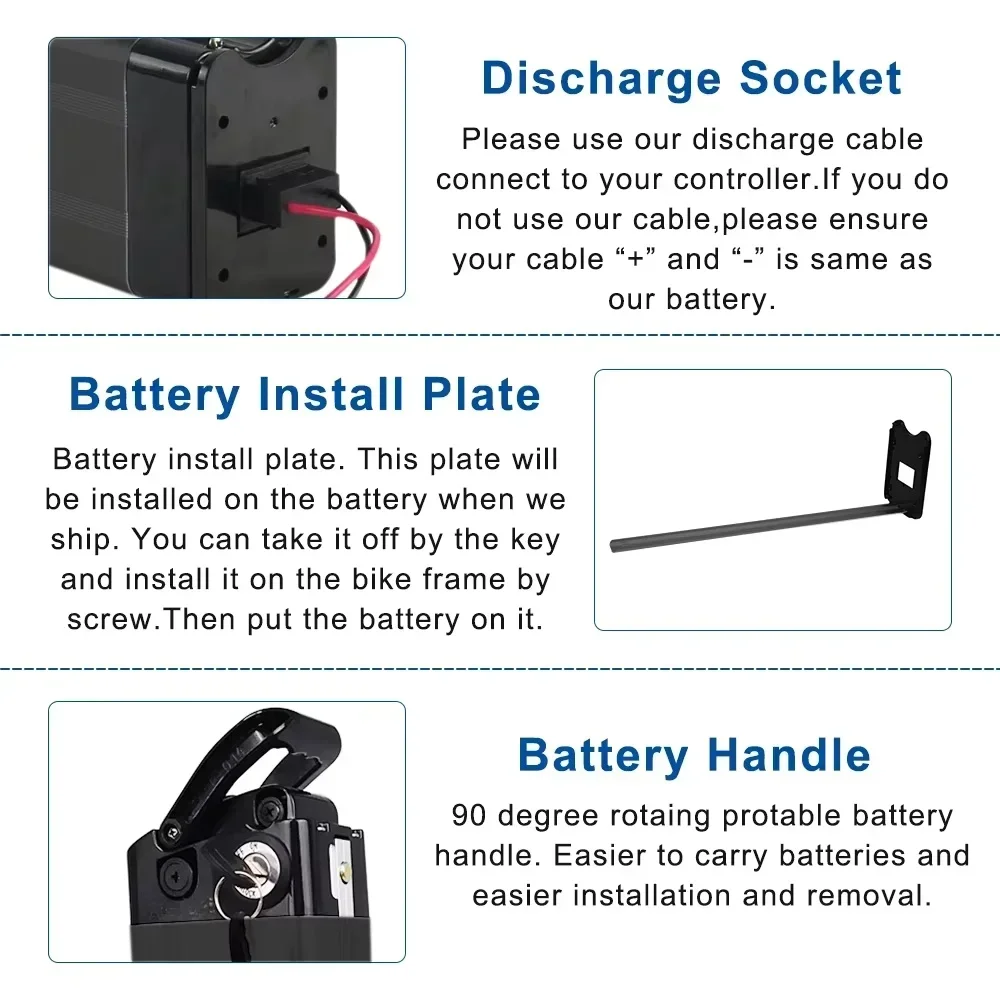 

48V 36V Folding Bike Battery 20Ah 17Ah 15Ah 13Ah 11Ah Built-in Bms for Silverfish 250W-1000W Bafang Motor Kit with 2A Charger.