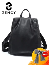 Zency Anti-theft Back Opening Backpack Purses For Women 100% Genuine Leather Black Travel Bag Fashion Knapsack Laptop Bag White