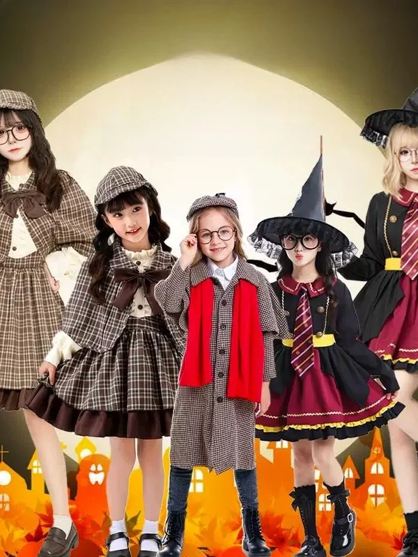 Loween Cos Detective Costume erlo Holmes Roupas infantis adultas de fibra de poliéster para performance em palco