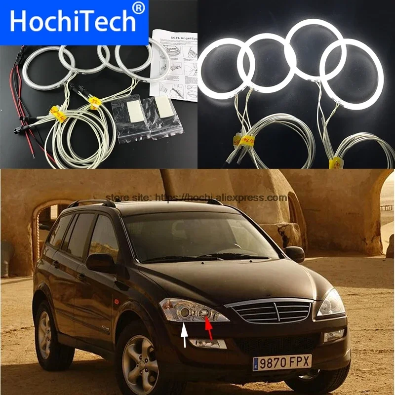 

HochiTech for SsangYong Kyron 2007 2008 2009 2010 WHITE 6000K CCFL Headlight Halo Angel Demon Eyes Kit Angel Eyes Light