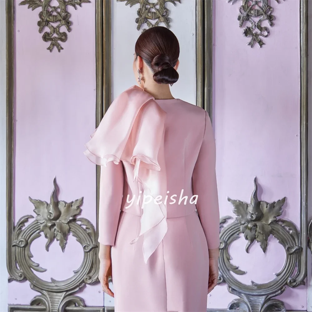Customized Jersey Pleat Prom A-line O-Neck Bespoke Occasion Gown Midi Dresses