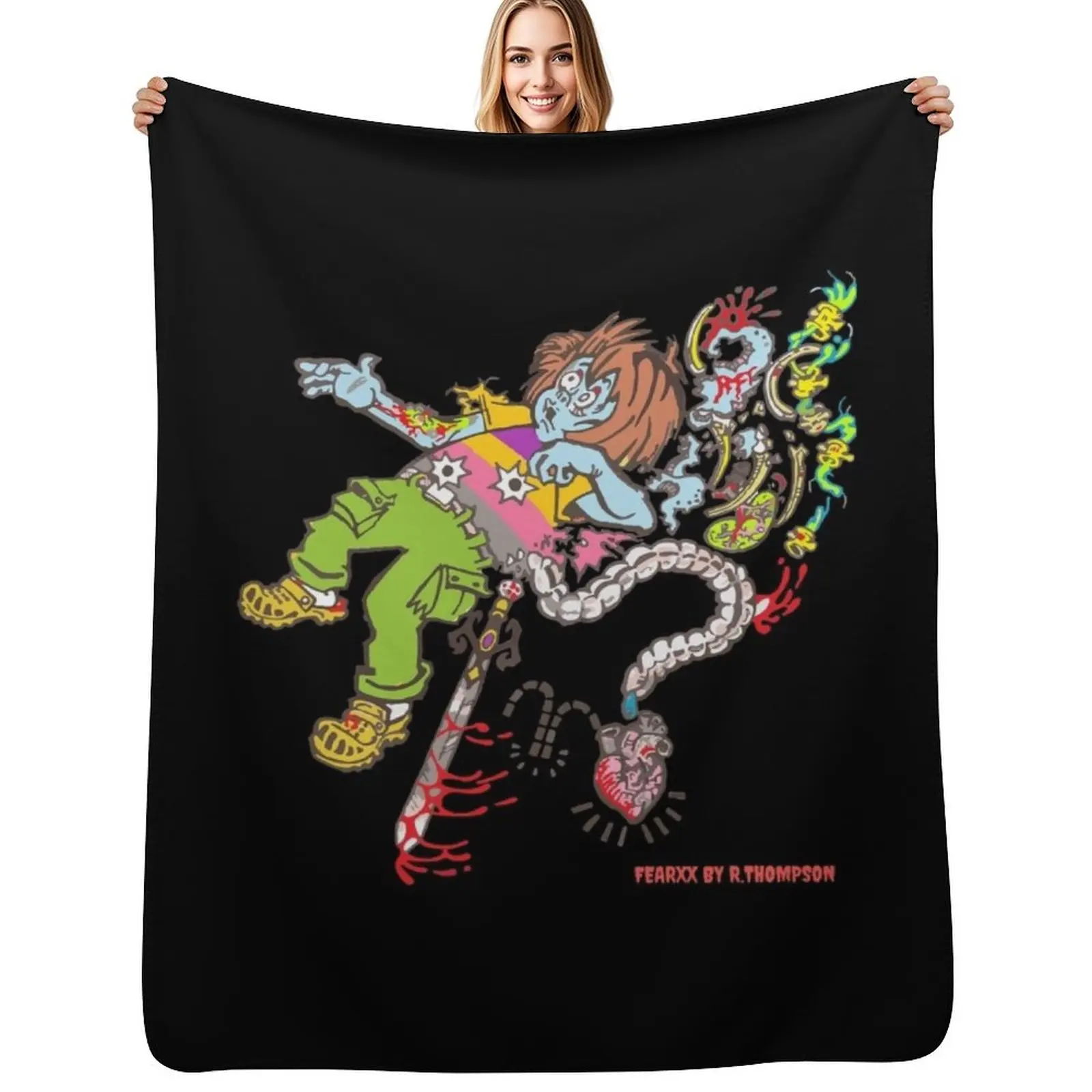 

Exploding Zombie Boy from Original IIllustration of Two Dead Boys- Went Out to Fight Throw Blanket Fall harvest decor blanket