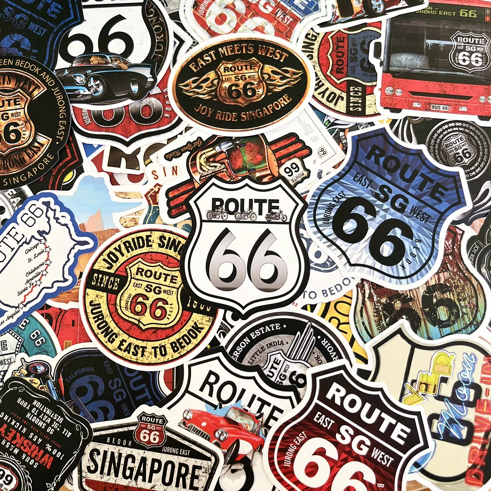 50 PCS US Route 66 Graffiti Stickers Baby Kids DIY Classic Toy Bike Travel Luggage Guitar Waterproof PVC Decals