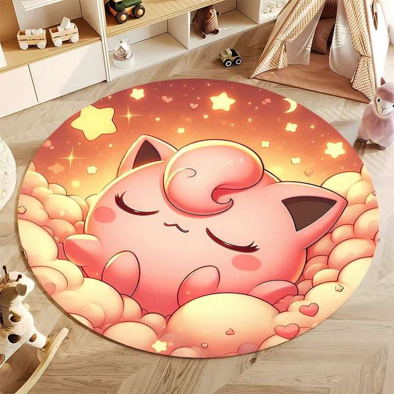 Pokemon Jigglypuff Printed Pattern Circular Carpet,Bedroom Decorative Rug,Use Non-slip Floor in Living Room, Kitchen,Door Mat