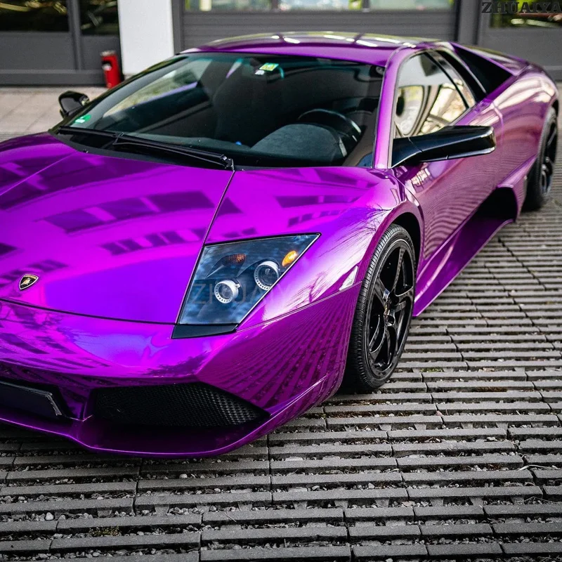 Premium Stretchable Purple Mirror Chrome Vinyl Wrap Film Roll DIY Self Adhesive Decal Automotive Car Wrapping Foil