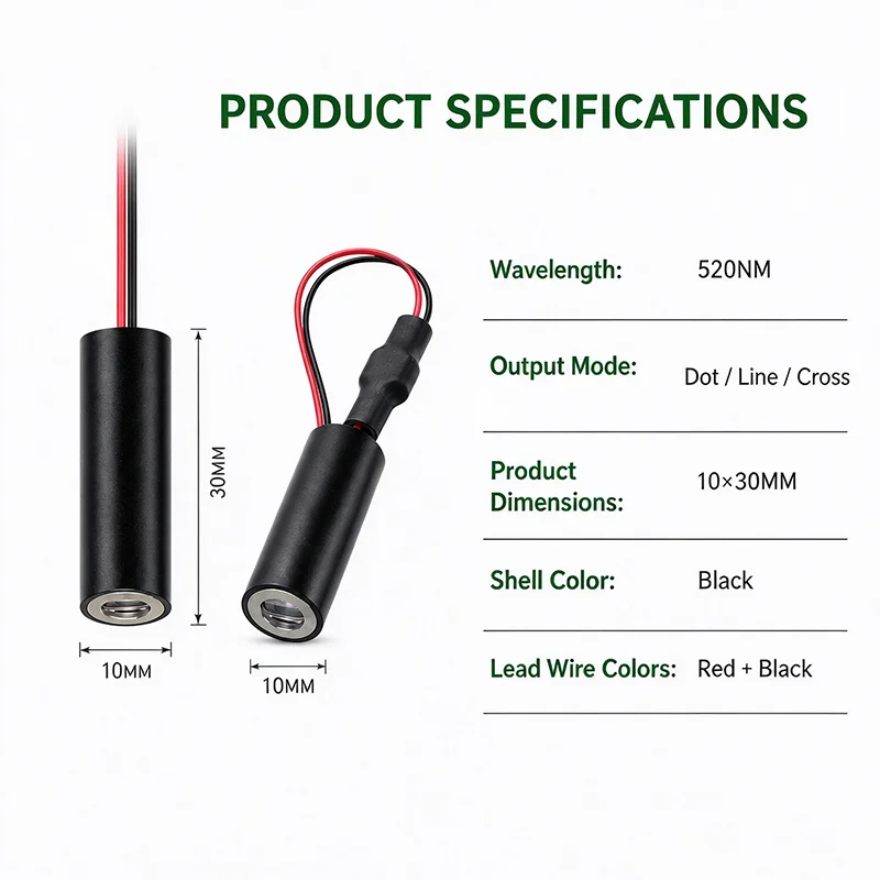 10×30mm Laser Module 520nm Green Laser Module Dot Line Cross Laser Locator Industrial Positioning Laser with Wire
