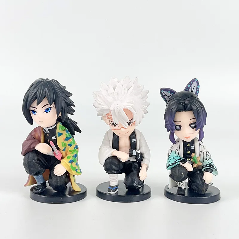 9pcs/set Anime Demon Slayer kawaii kneeling position Action Figure PVC Model Toys doll Desk Decor car ornament Collectible Gifts