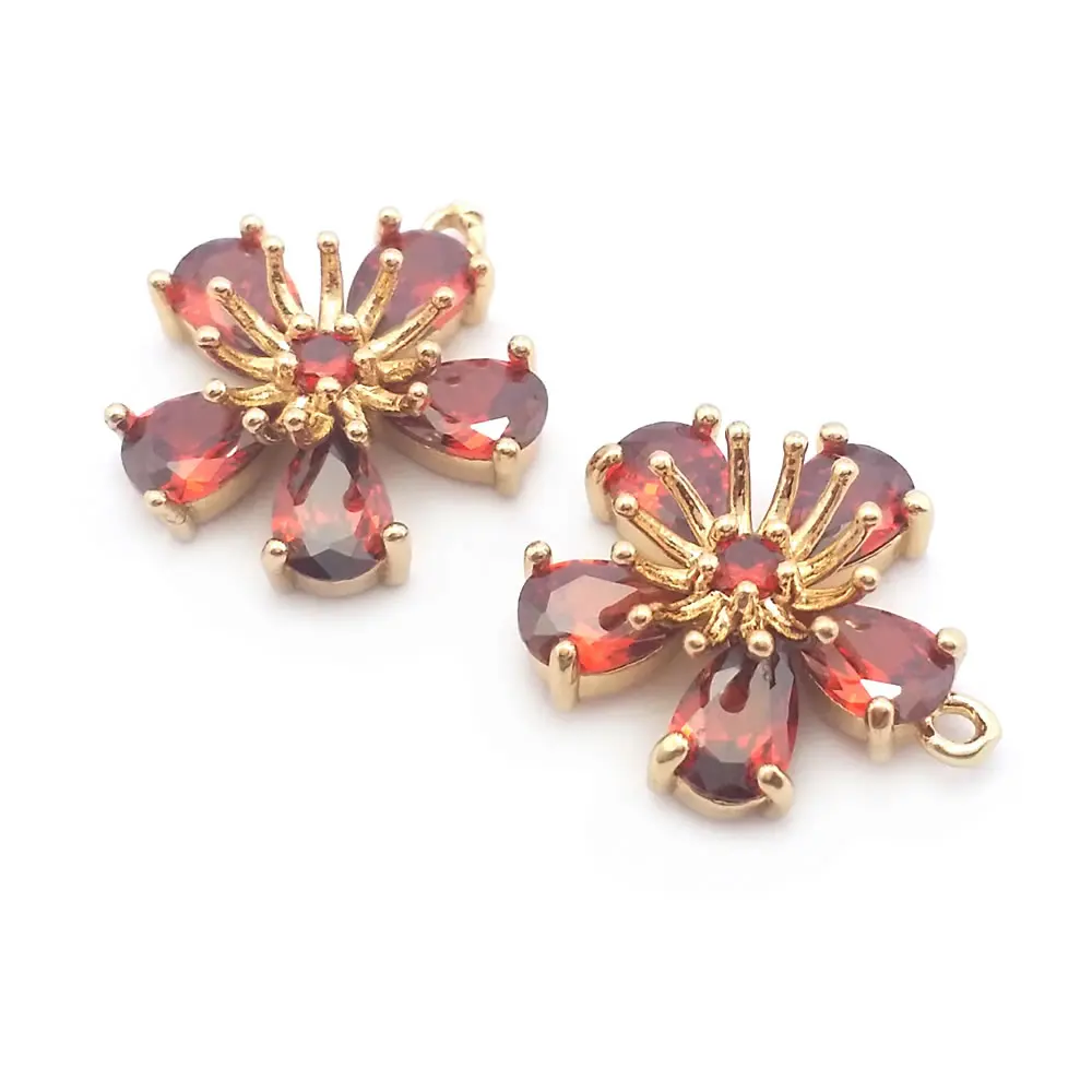 6PCS 14MM High Quality 18K Gold Color Brass and Glass Plum Flower Charms Pendants Jewelry Making Diy Findings Accessories