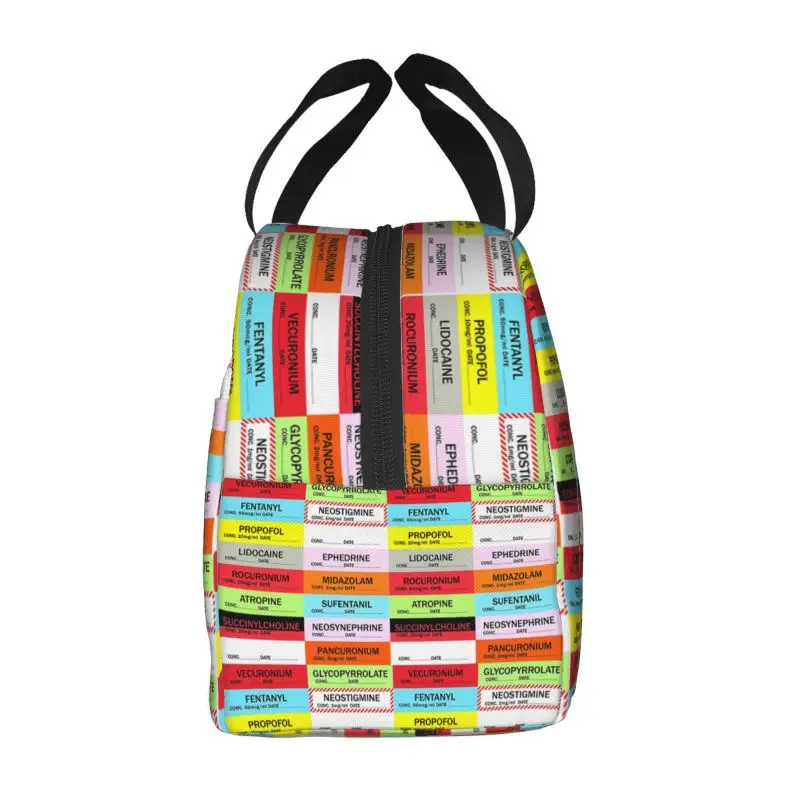 Custom Medical Nurse Anesthesia Medication Labels Insulated Lunch Box Portable Thermal Cooler Lunch Bag Container Tote Bags