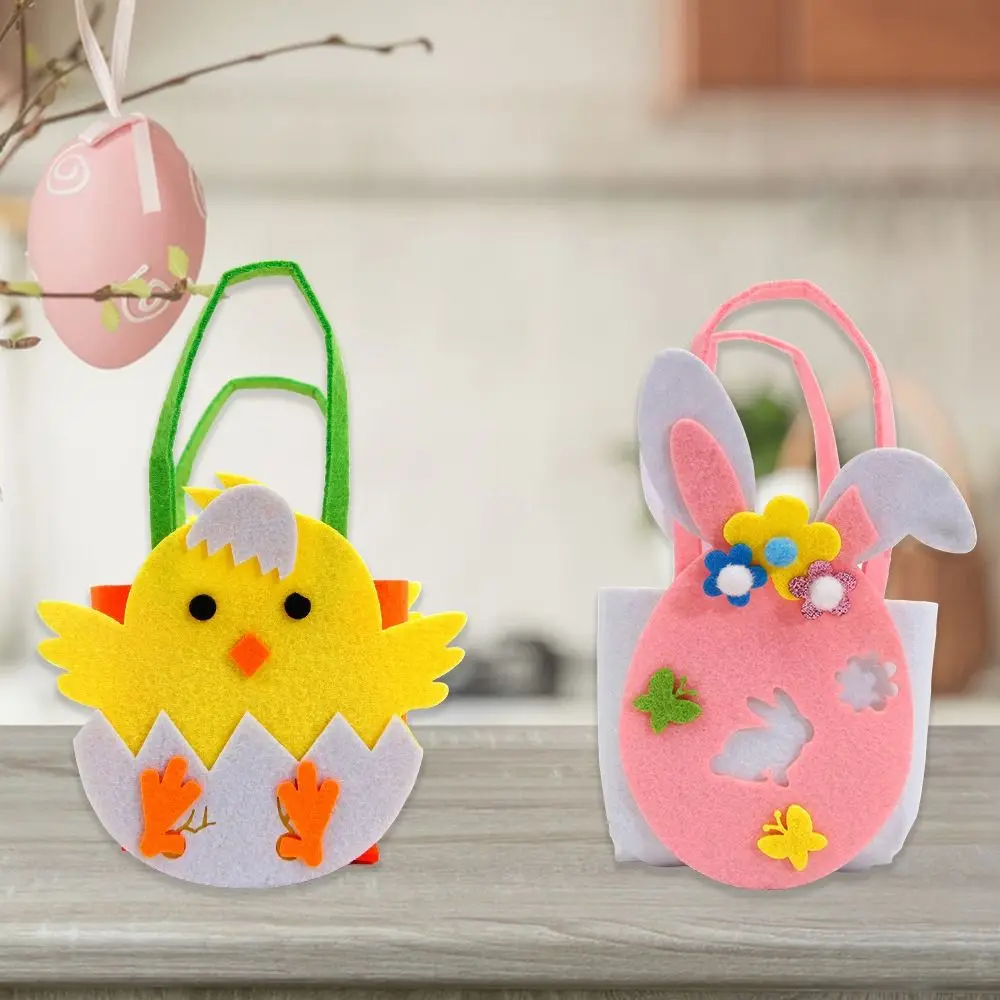 Storage Bucket Easter Non-Woven Fabric Handbag Non-Woven Fabric Rabbit Easter Cartoon Handbag Colorful Chick Children Craft Toy